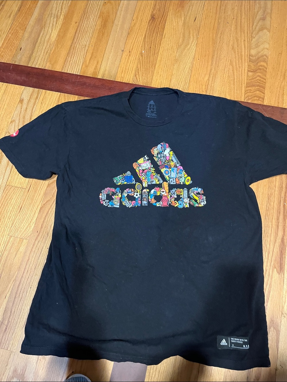 adidas Black Short-Sleeve Tee with Multicolor Graphic Logo
